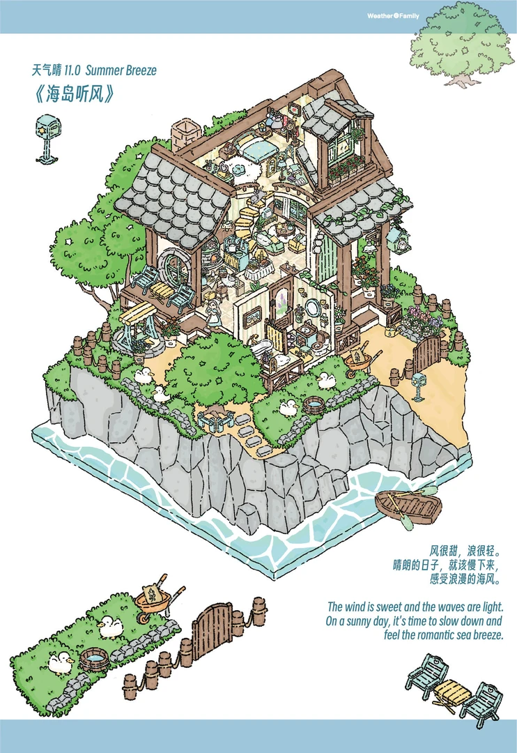 天气晴11.0夏日晚风3D造景立体场景贴纸造景贴手账贴纸diy贴纸