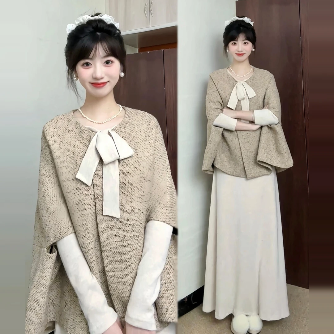 法式温柔风长袖连衣裙子女秋冬季2025新款轻熟小众不撞款长裙套装