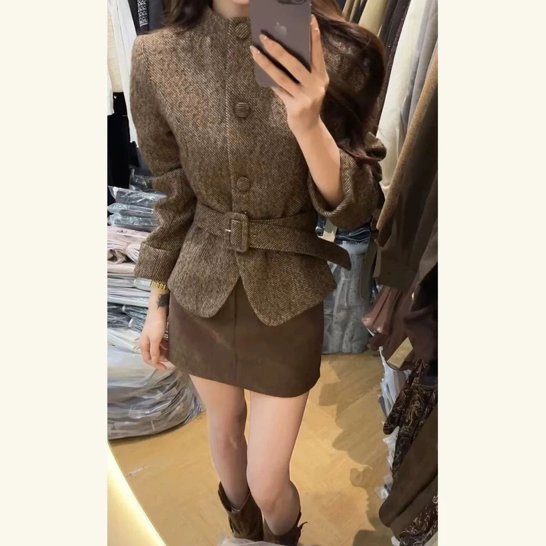 2025早秋新款女法式气质修身重工长袖外套百搭高腰A字半身裙A1579