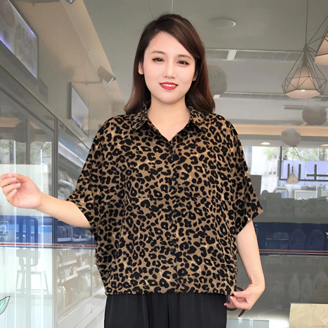 豹纹女士夏季新款时尚宽松显瘦衬衣碎花衬衫上衣