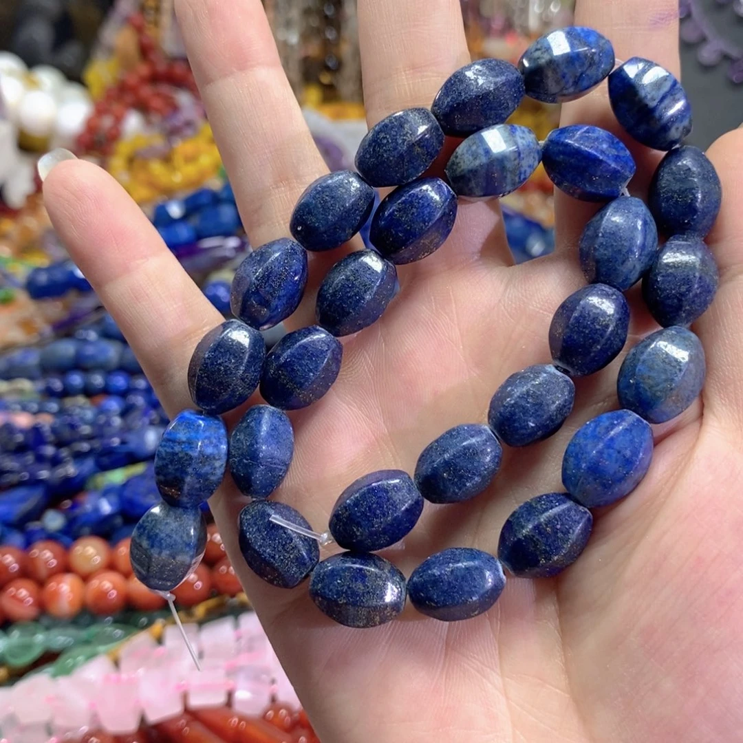 玛瑙/玉髓足银镀金镶嵌珠宝半成品青金瓜珠一条卡10*14mm