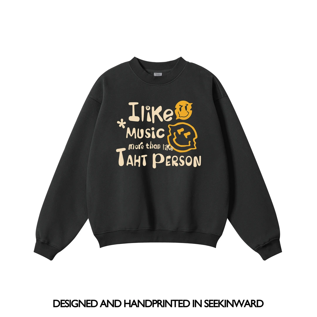 「笑脸」印花重磅加绒cleanfit短宽卫衣男女情侣潮流套头帽衫