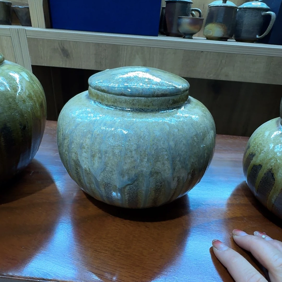 建水紫陶紫泥柴烧茶叶茶罐圈*…