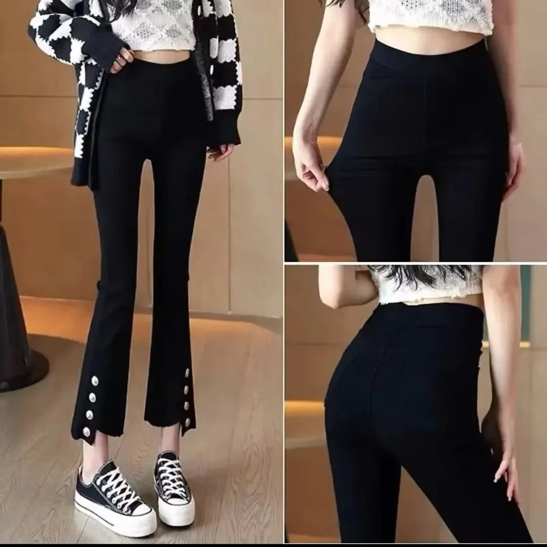 -新款高腰显瘦外穿喇叭九分裤百搭裤子女款爆款2025新款