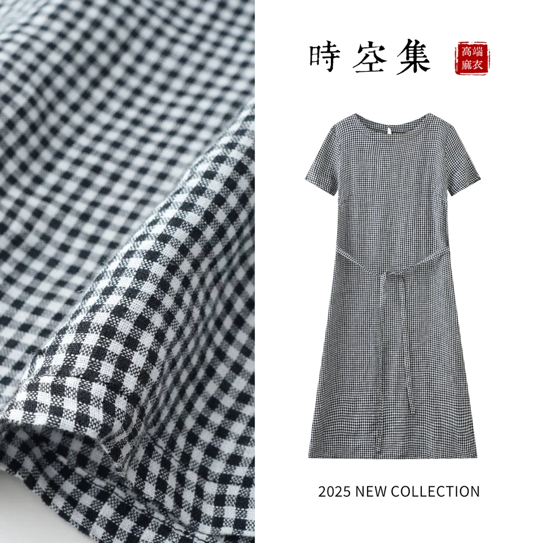 【春田姐姐】100%雨露亚麻时空集色若风显瘦夏季宽松休连衣裙6073