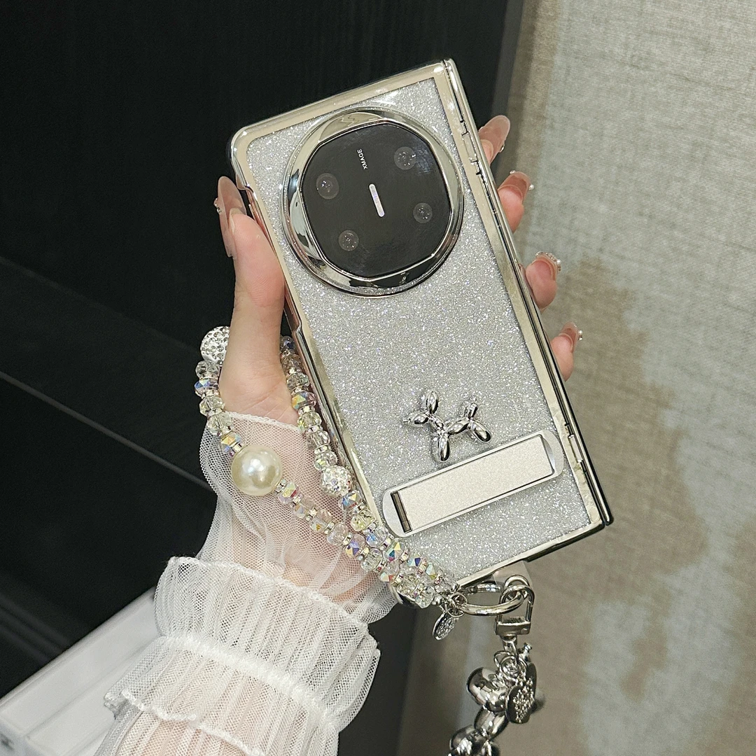 适用华为matex6手机壳matex5折叠屏闪粉银色小狗壳膜一体保护套