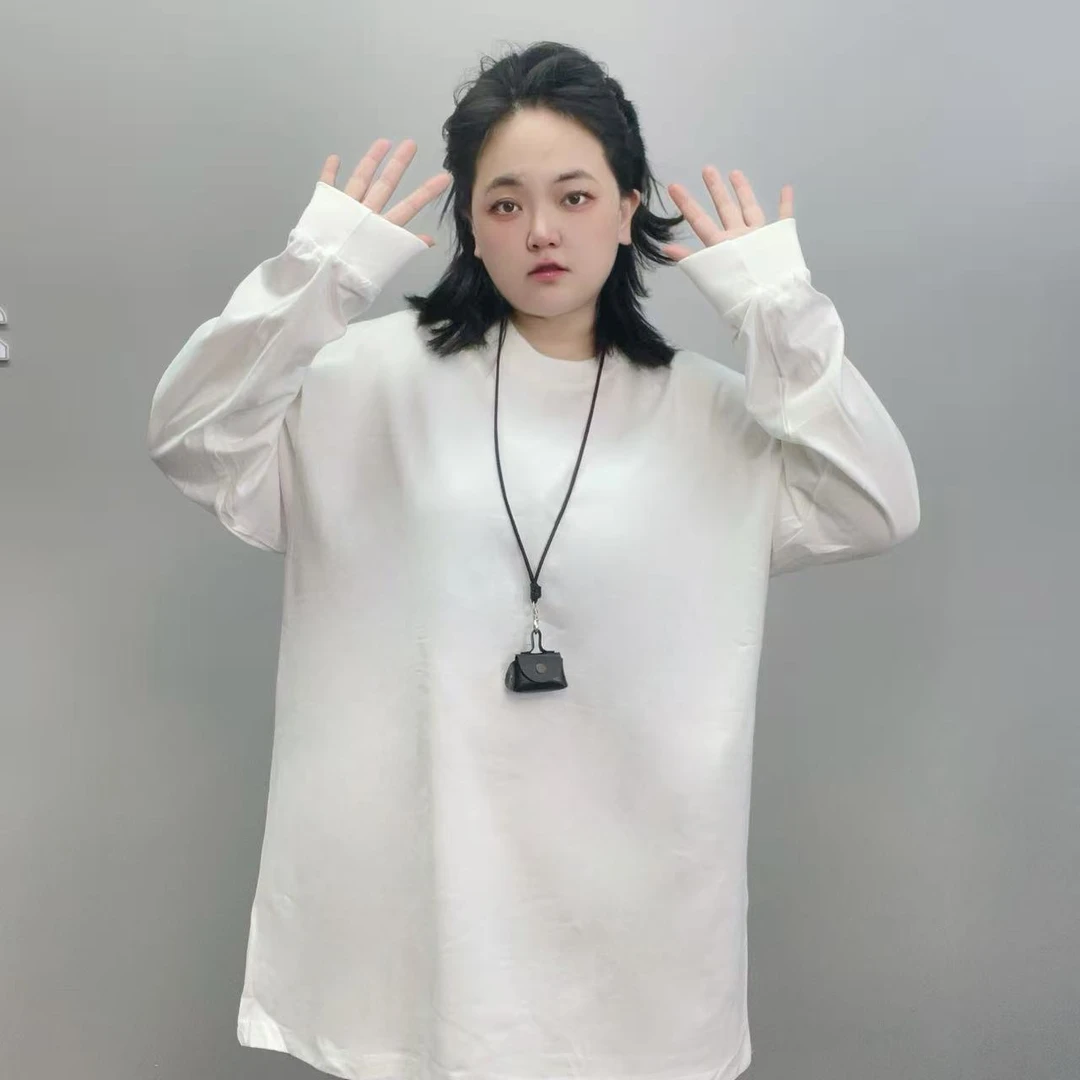 加大码300斤简约纯色百搭舒适打底衫男女秋冬宽松纯棉长袖t恤上衣