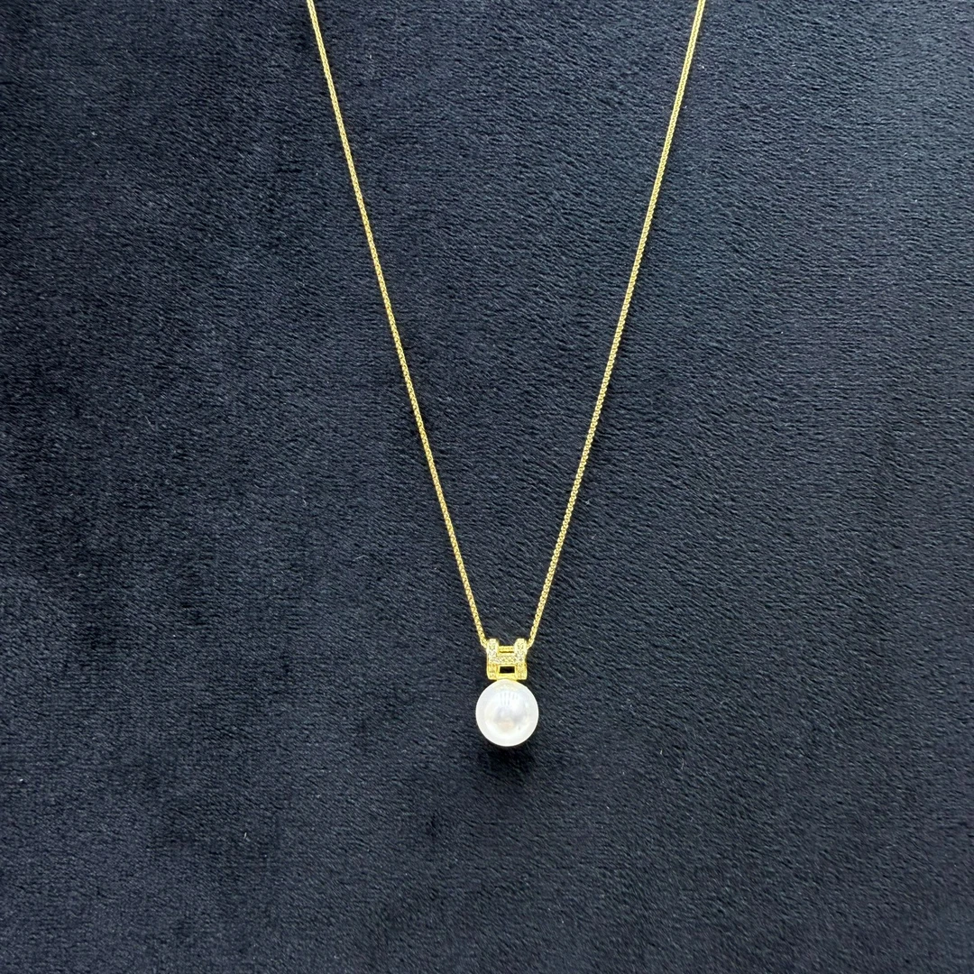 坠链均925银 H风格吊坠 珠光够亮 14mm 施家珍珠