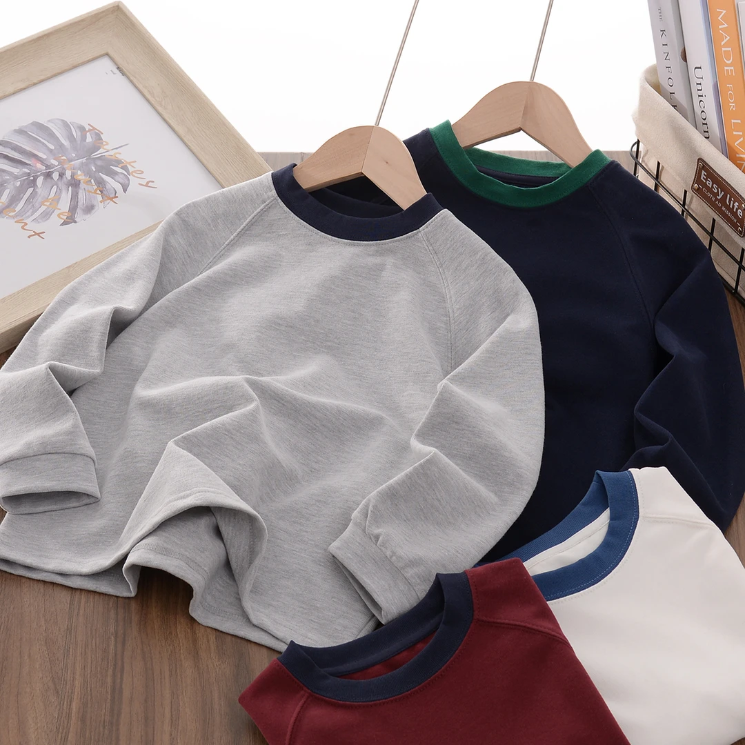 童装男女童云朵绒插肩袖2025春新中大童舒适磨毛百搭长袖T258CS7