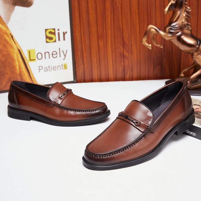 透气商务休闲皮鞋真皮休闲一脚蹬舒适单鞋时尚春季男士英伦风