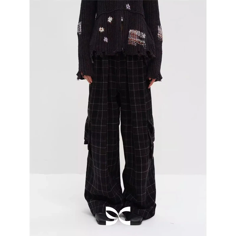 【茉舍】Square Circle格纹复古秋冬宽松工装裤K2025AW002-1260