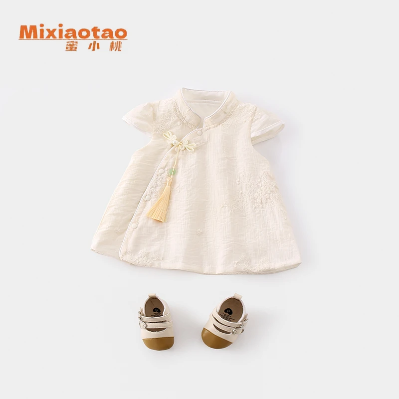 夏款月下清荷哈衣裙子幼儿夏季哈衣宝宝婴儿儿童衣服旗袍连衣裙