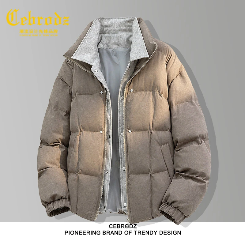 法国Cebrodz假两件拼色羽绒服男款冬季立领加厚保暖上衣外套大码