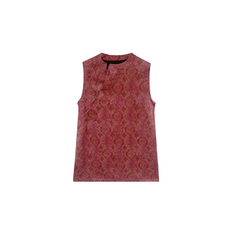 【橙庐】992004原创新中式如意纹提花香云纱背心 桑蚕丝立领斜襟