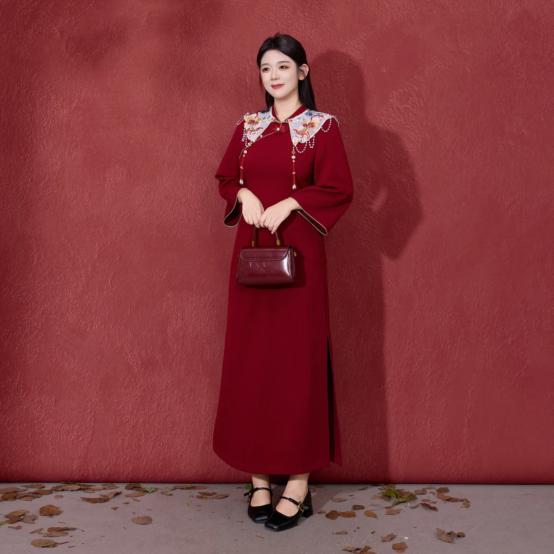 【锦绣红妆】秋大码女装胖MM显瘦新中式敬酒服旗袍连衣裙DM32752