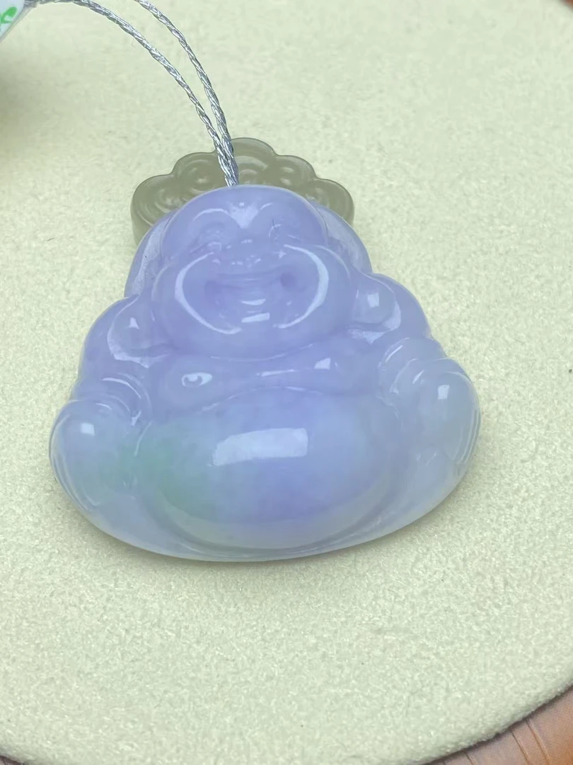 天然翡翠妖紫春带春佛公28*25mm吊坠