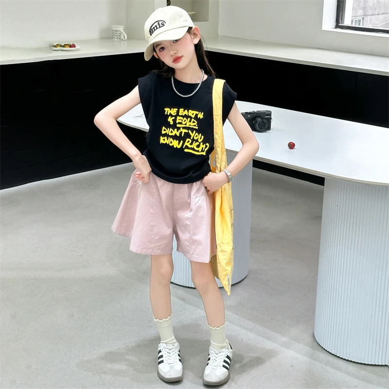 女童夏款套装2025新款时尚洋气背心T恤短裤两件套儿童韩版衣服潮