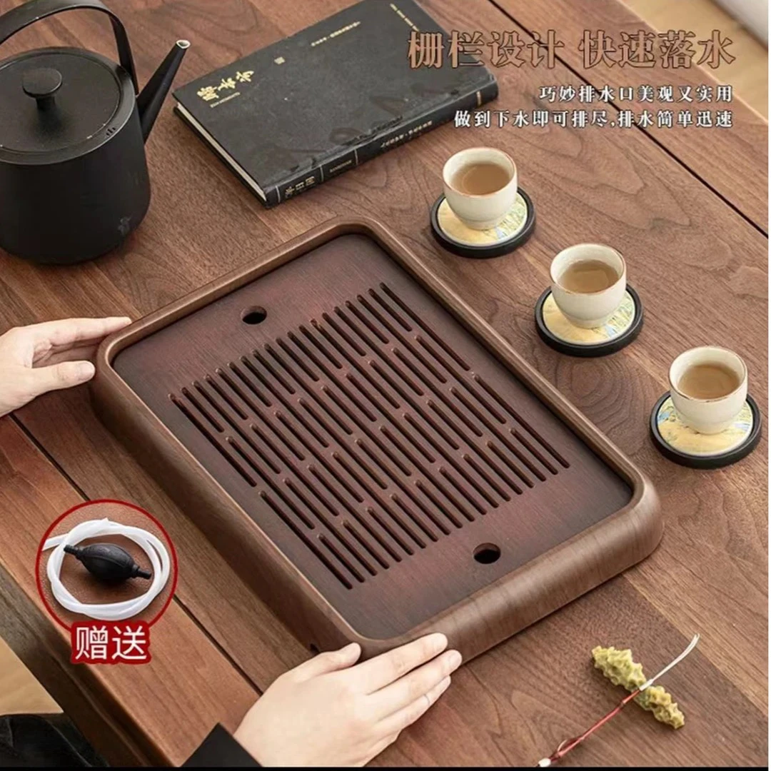 茶盘46*29家用茶盘百搭简约竹制茶托盘沥水干泡储排水两用赠水管