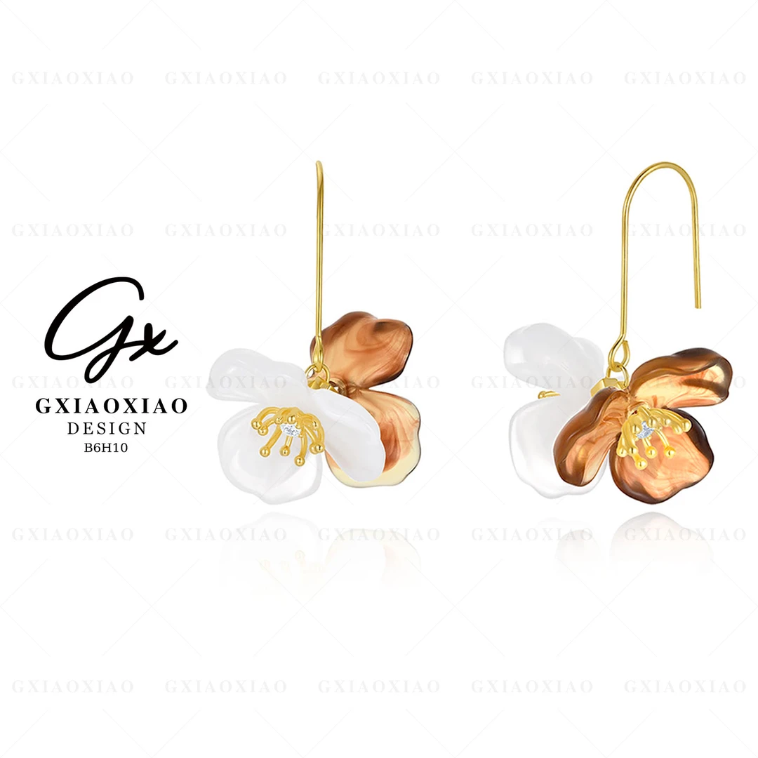 G XIAOXIAO 镀K金【花影】轻奢气质双色花朵耳环 B6H10