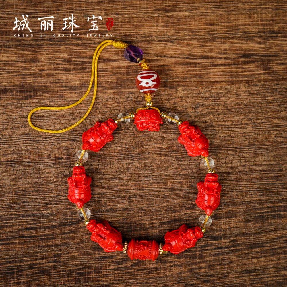 天然辰砂【城丽】龙龟六字挂件/个FL-3398