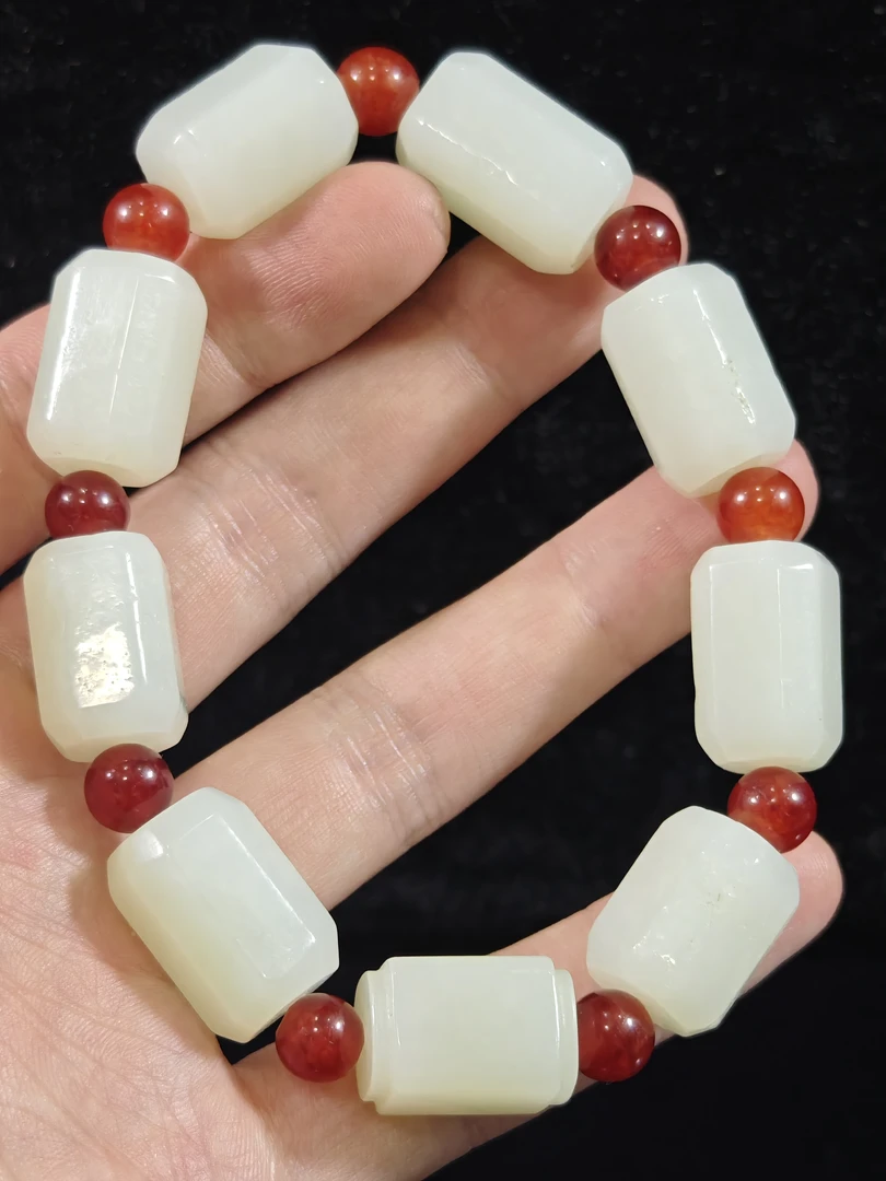 旧藏天然和田玉手串手把件配饰75克一颗18*17mm