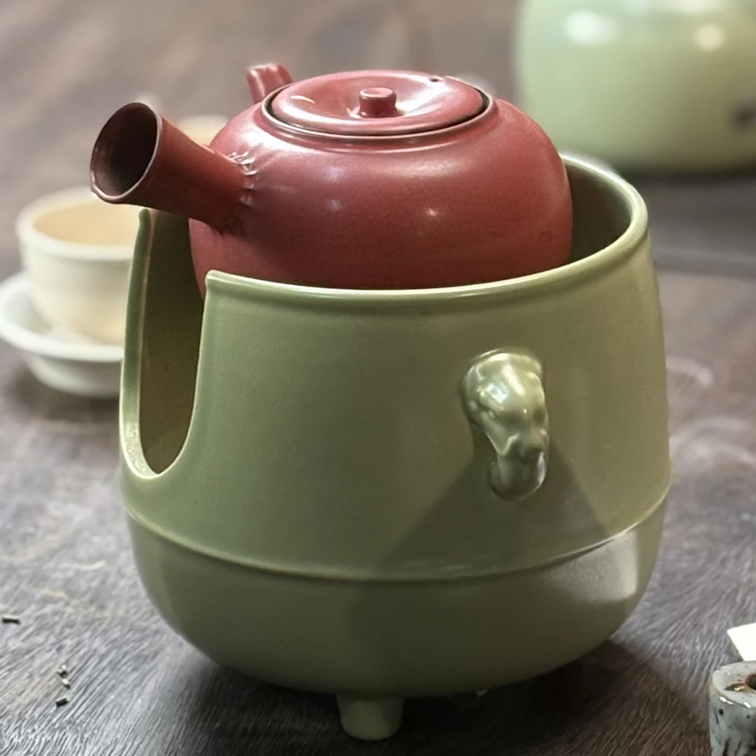 梵山堂 山楂红侧把壶+千山翠双耳酒精炉（W0533）