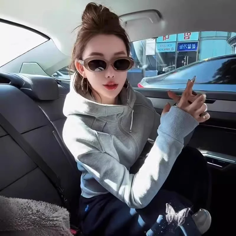 欧货连帽卫衣外套女春秋新款oversize宽松显瘦休闲短款开衫上衣潮