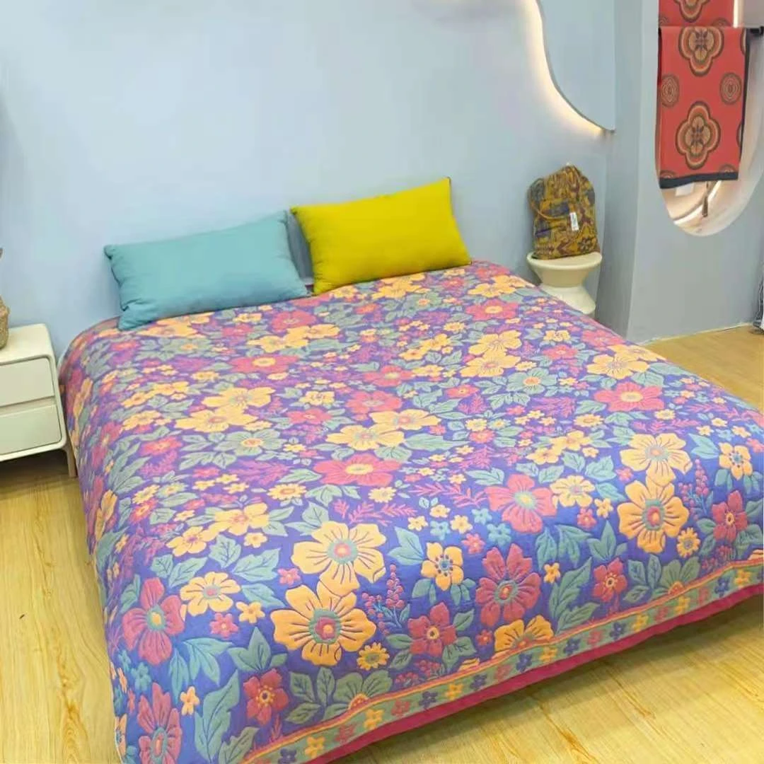 紫色绿野仙踪230X250多层纯棉纱布盖毯加大床盖四季通用毛巾被