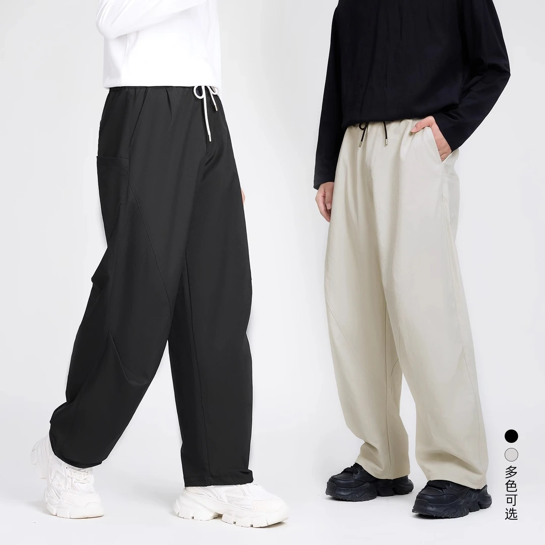 HERBEL/黑白2025秋季新品设计感男士工装风宽松百搭休闲直筒长裤