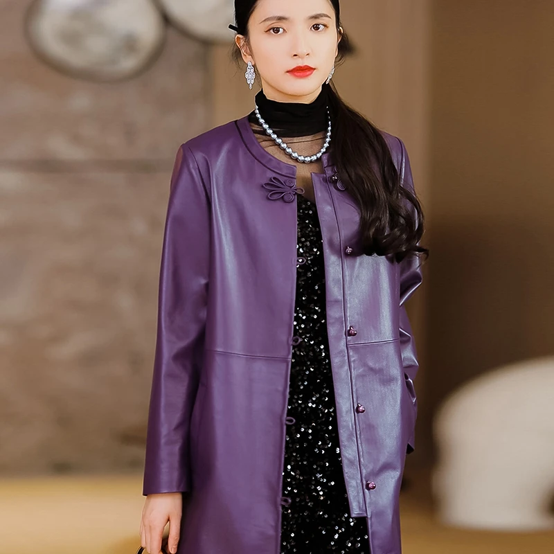 复古日记新中式国风女装皮风衣25EY093
