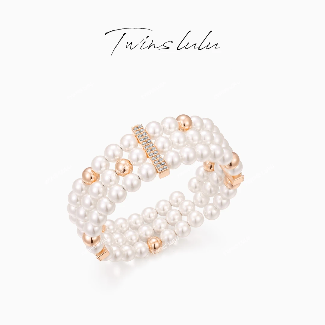 TWINS LULU 镀K金 ins轻奢法式气质百搭多层珠珠手镯TSS7834