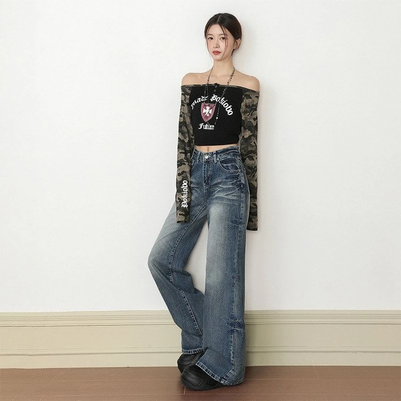 美式怀旧蓝阔腿2025牛仔裤女夏季新款高腰休闲直筒宽松显瘦裤子