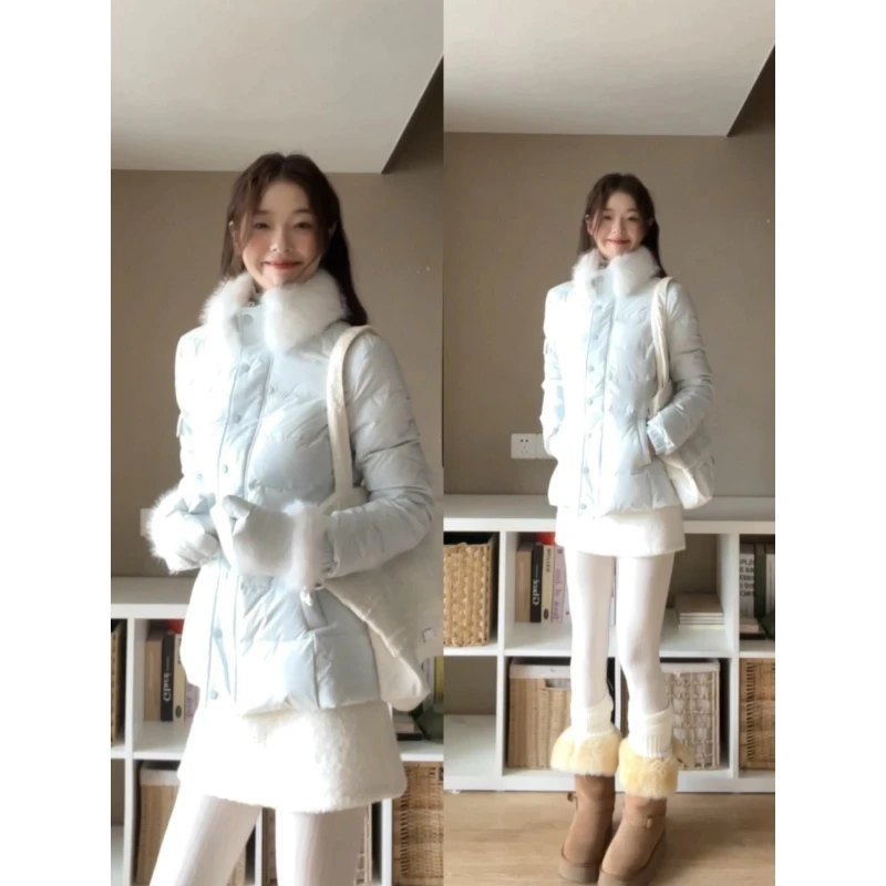 MARIE.COCO秋冬新款韩系毛领修身保暖棉服外套搭高级感短裤潮流装