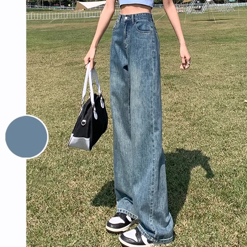 高腰复古阔腿裤牛仔裤女夏季2025年新款宽松显瘦小个子直筒拖地裤