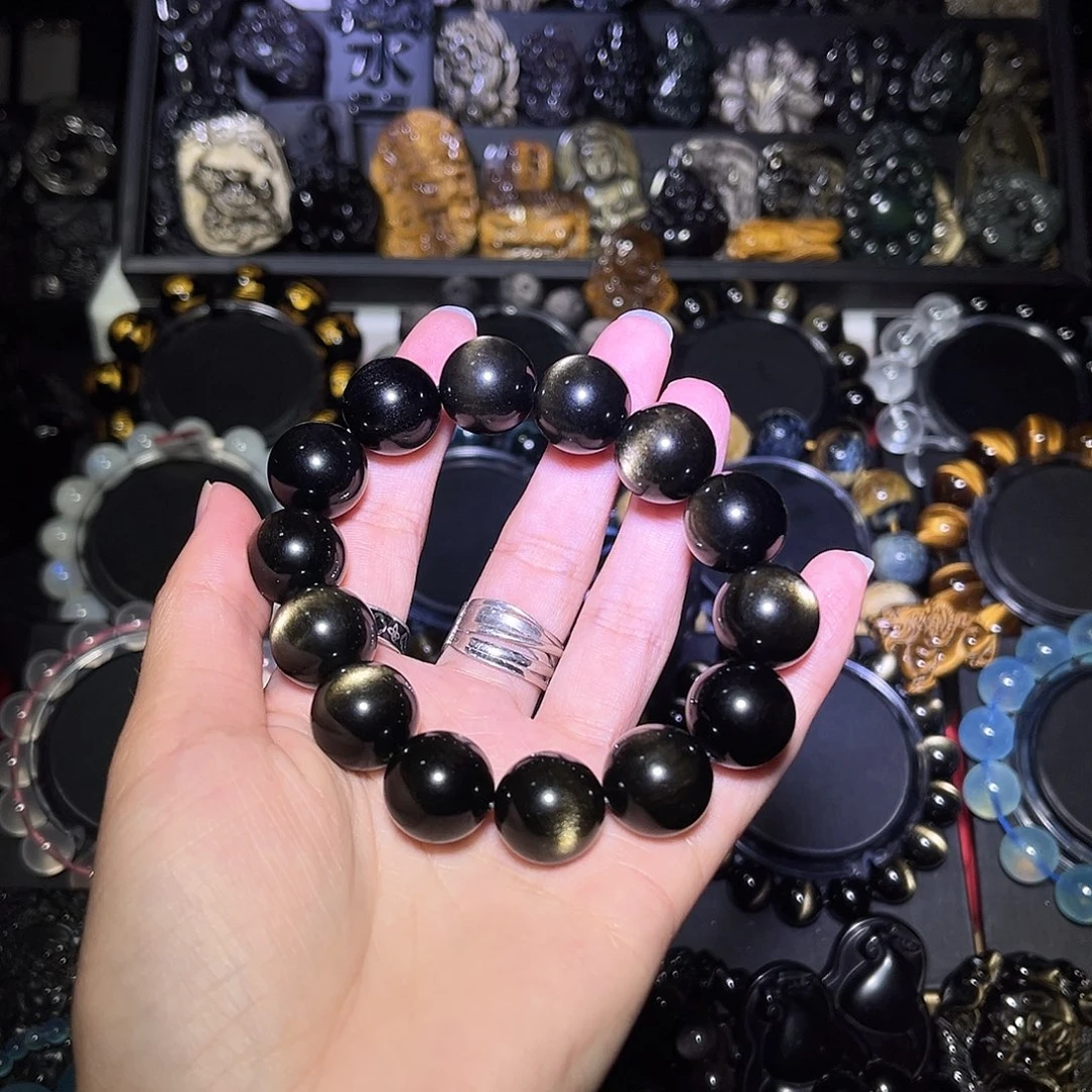 黑曜岩合金手链小*金曜石猫眼16m去掉两颗