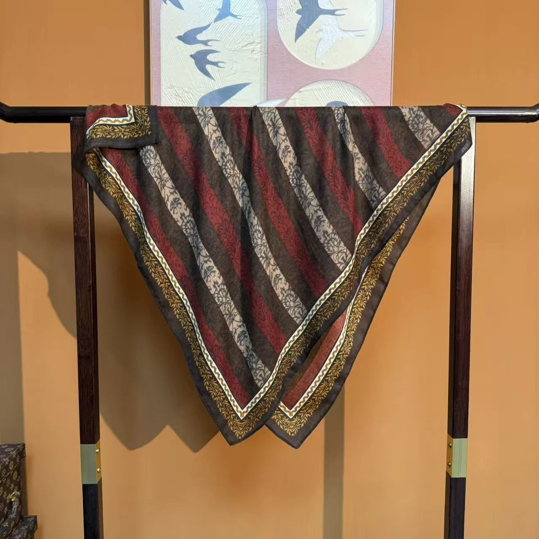 新款【雅格条纹】90*90重磅香云丝毛高货重磅国风高端丝巾-S13