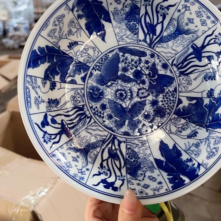 摆件景德镇高温陶瓷荷花盘