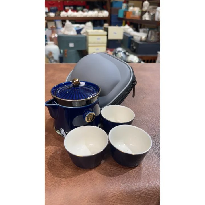 354加官进爵蓝一壶三杯旅行茶具