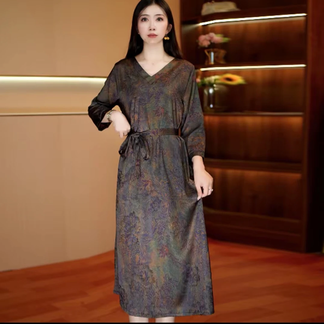 【香云纱福利款】檀木书斋修身时尚休闲夏季高端大码妈妈装连衣裙