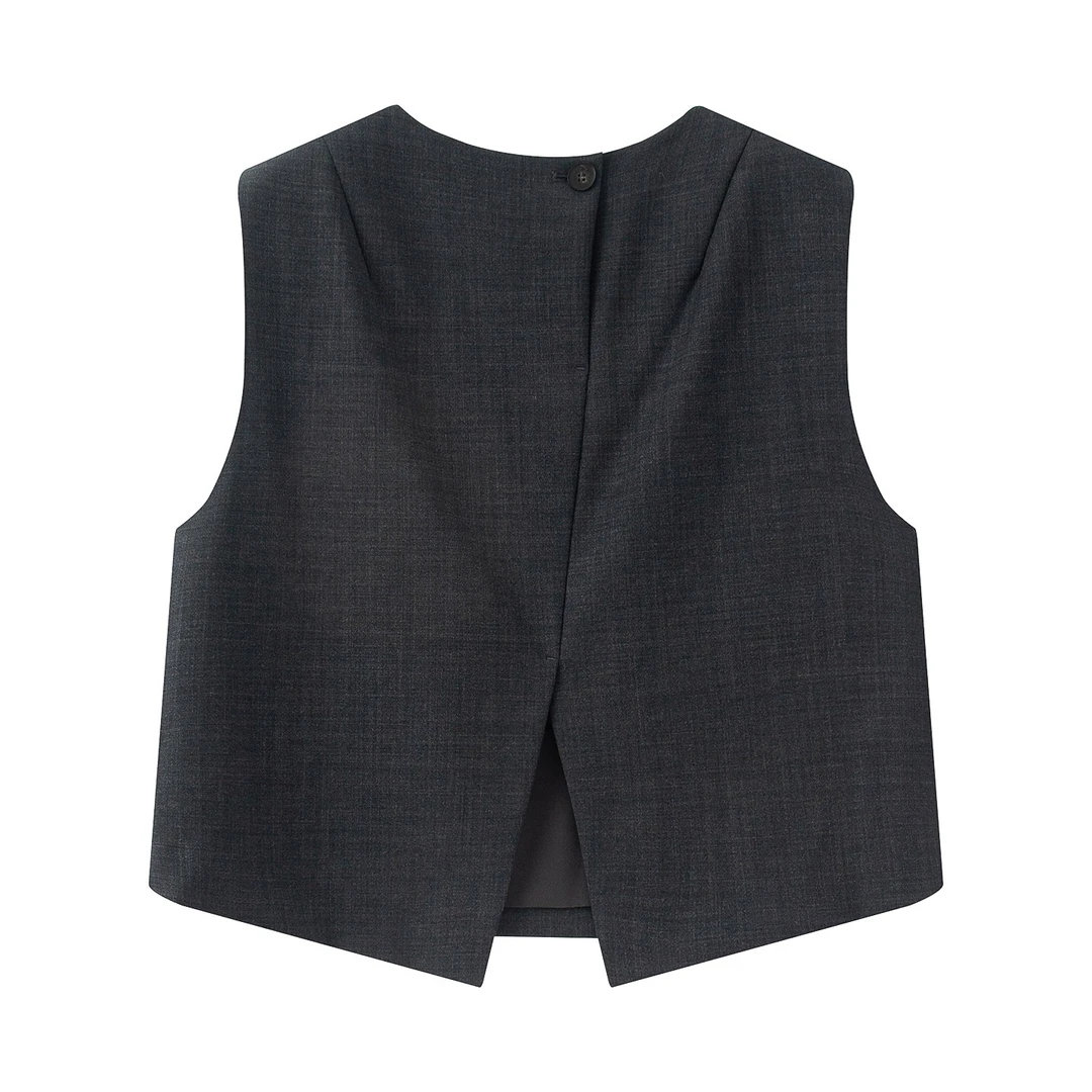 艾家商场同款商务圆领气质无袖灰色西装马甲3001