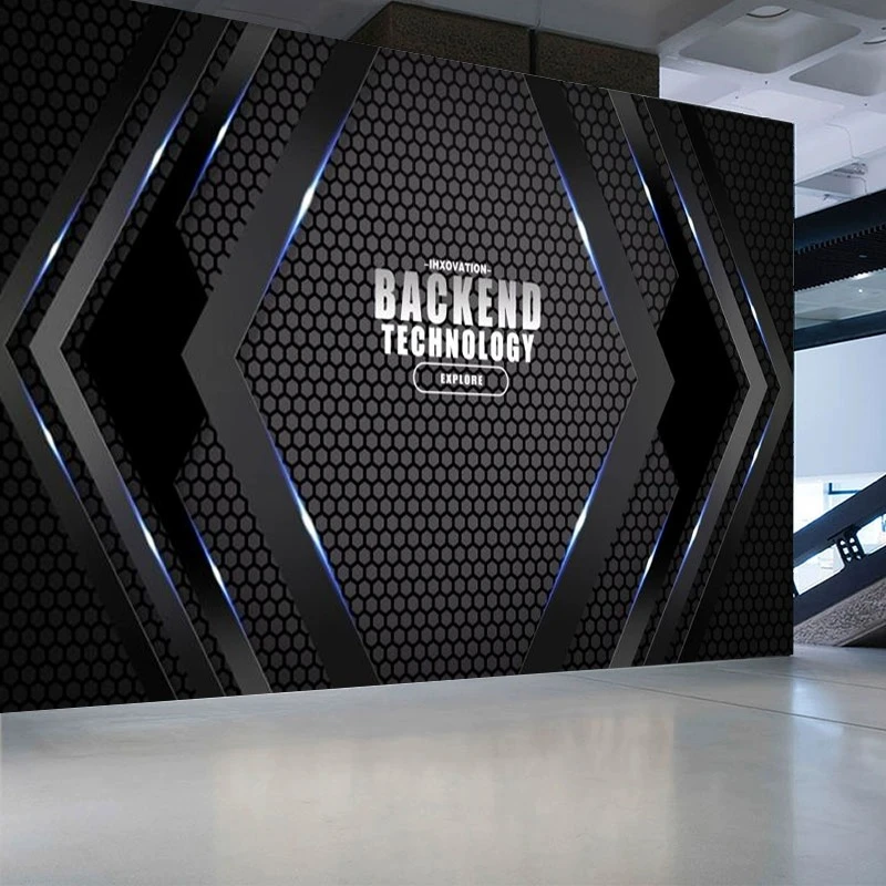 3D立体黑色科技感墙纸工业风健身房街舞壁纸公室网咖前台背景墙布