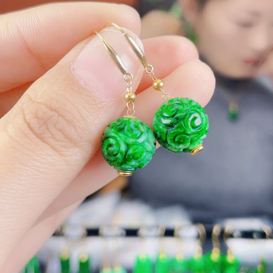 翡翠18K金镶嵌耳饰