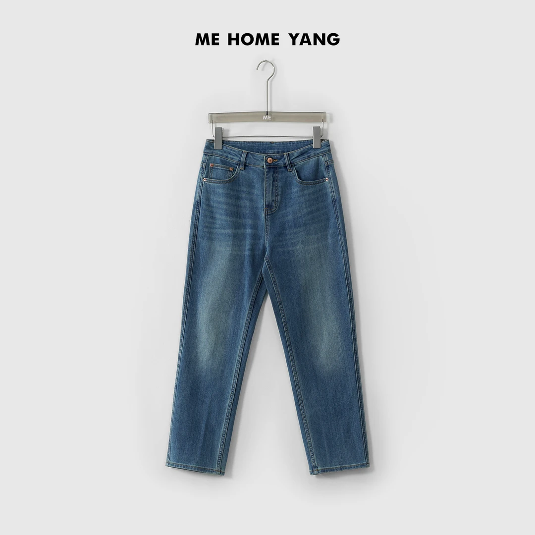ME【猫须小脚蓝牛】桑蚕丝莱赛尔混纺高腰高弹遮胯牛仔裤MESS2430