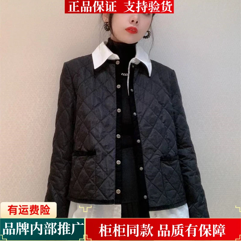 【商场同款】春秋新款菱形圆领小香风棉衣新雪丽棉服短外套女摩登猫