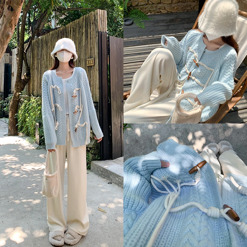 【年末清清】曾小咸 牛角扣毛衣开衫宽松慵懒风针织衫Z243MP2835