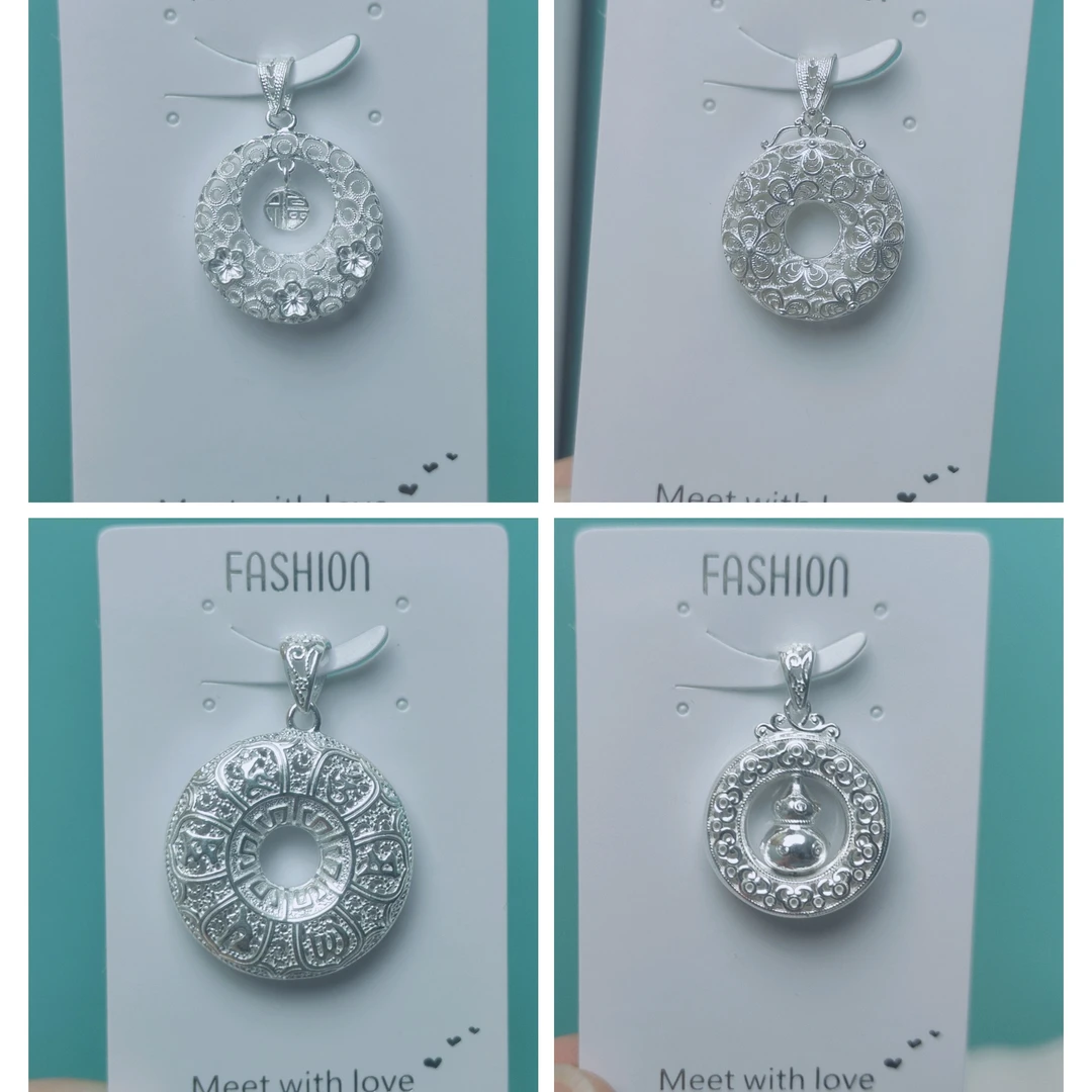 坠链均足银 足银花丝福字平安扣吊坠男女百搭精美吊坠