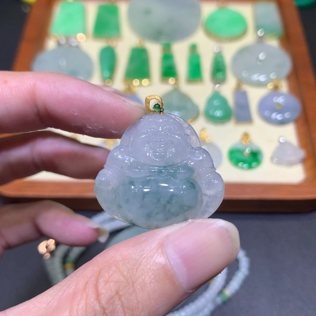 翡翠18K金镶嵌吊坠(不含链)
