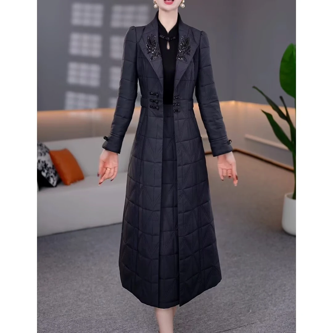 DBF-25B137MJ 新款刺绣气质轻奢夹棉加厚中长款套装两件套 M-5XL