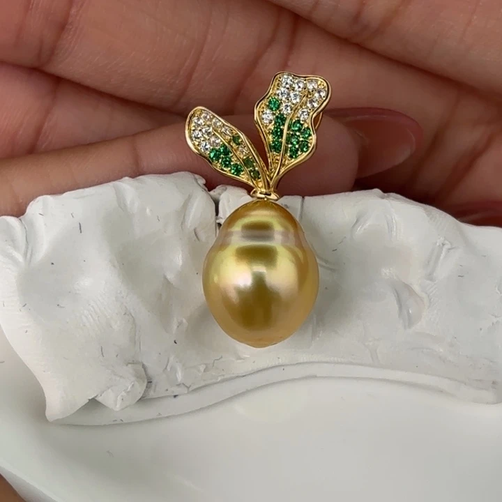 银S925镶嵌吊坠(不含链)定制海水珍珠11-12金珠一颗