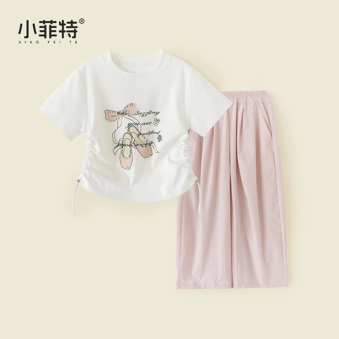 小菲特夏季新款女童甜美套装6-12岁女孩钉珠短袖两件套HNTX51662